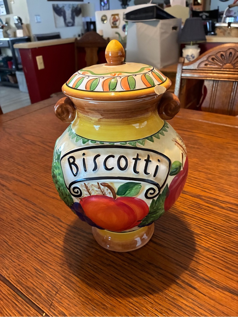 Biscotti Ceramic Cookie Jar - Hand-Painted Yellow & Multicolor